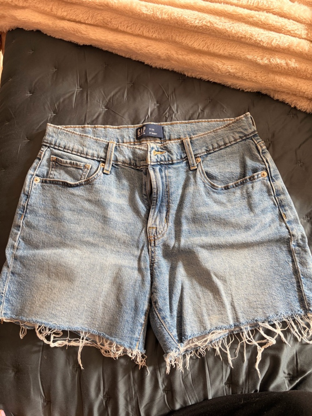 GAP Medium Wash Frayed Denim Shorts